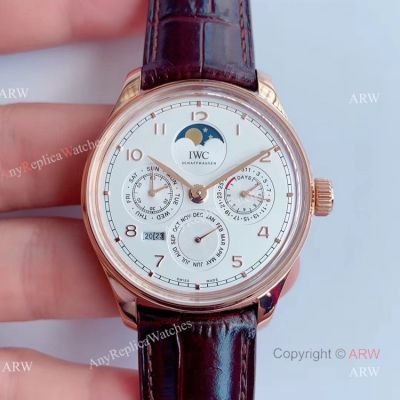 V9 Factory Replica IWC Portugieser Perpetual Calendar 41mm Rose Gold White Dial Moonphase Watch